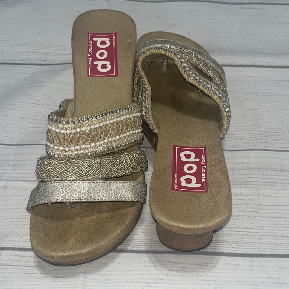 Pop Gold Metallic Braided & Beaded Wedges - Picture 1 of 6